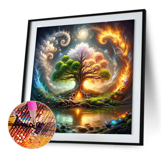 Diamond Painting - Full Round - The gorgeous tree of life in the middle of the lake (30*30CM)