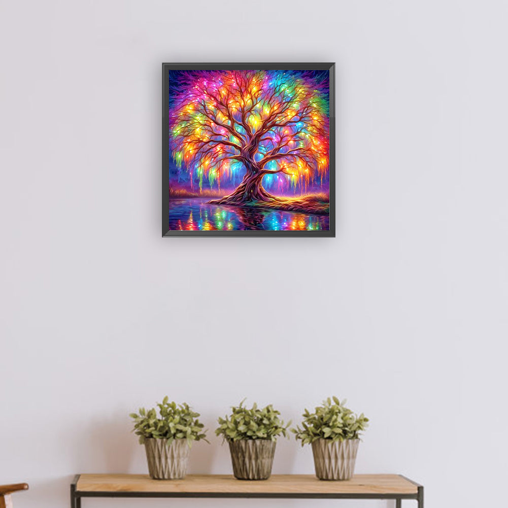 Diamond Painting - Full Round - Colorful tree of life by the lake (30*30CM)