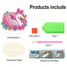 Load image into Gallery viewer, Round Diamond Painting Desktop Decor for Home Office Decor (Pink Feather Swan)