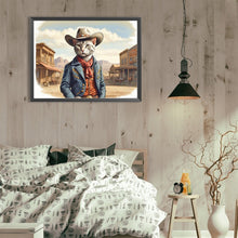 Load image into Gallery viewer, Diamond Painting - Full Round - Handsome western cowboy kitten (40*30CM)