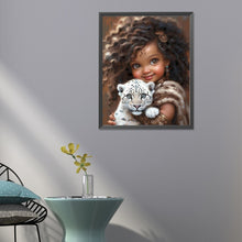 Load image into Gallery viewer, Diamond Painting - Full Round - girl holding tiger cub (40*50CM)