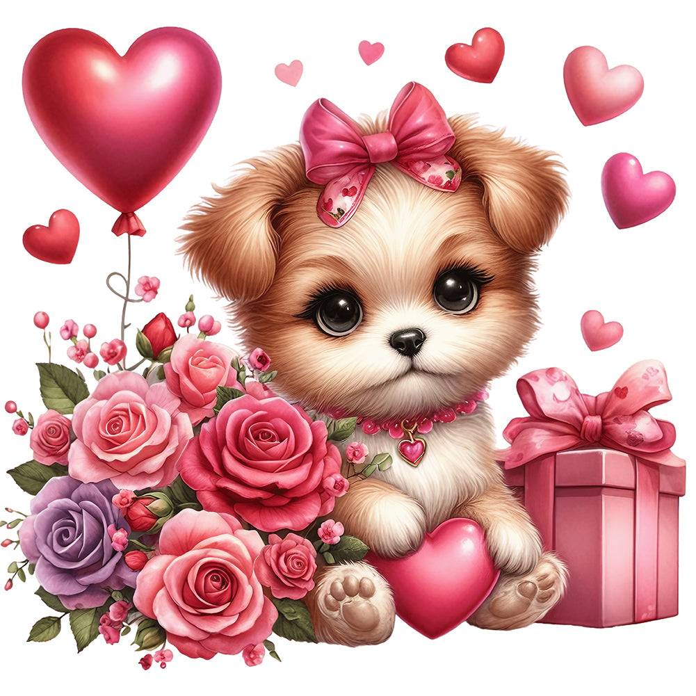 Diamond Painting - Full Round - love rose puppy (30*30CM)