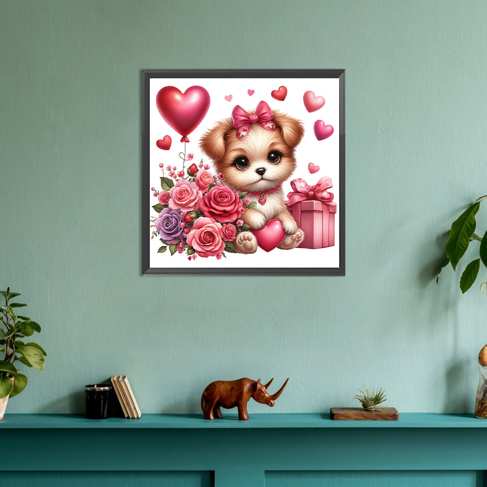 Diamond Painting - Full Round - love rose puppy (30*30CM)