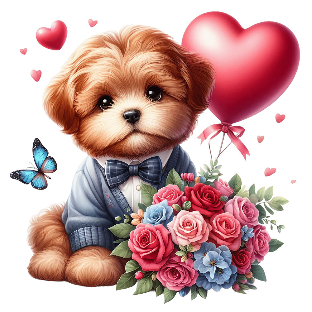 Diamond Painting - Full Round - Love rose suit dog (30*30CM)