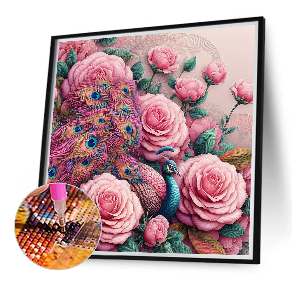 Diamond Painting - Full Round - Peacock in flowers (40*40CM)