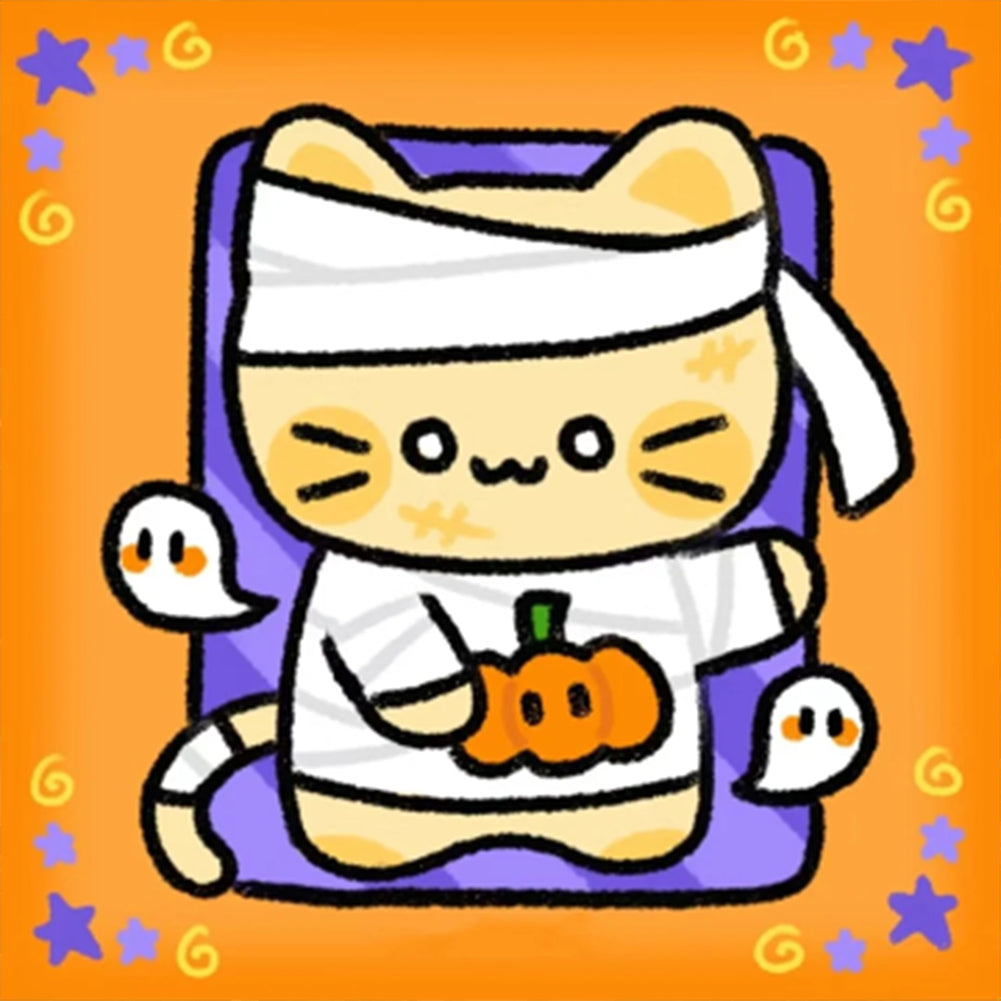 AB Diamond Painting - Full Round - halloween kitten (30*30CM)