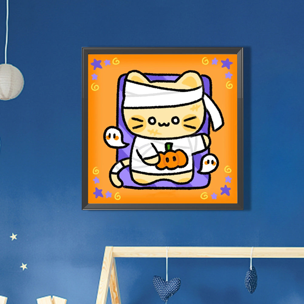 AB Diamond Painting - Full Round - halloween kitten (30*30CM)