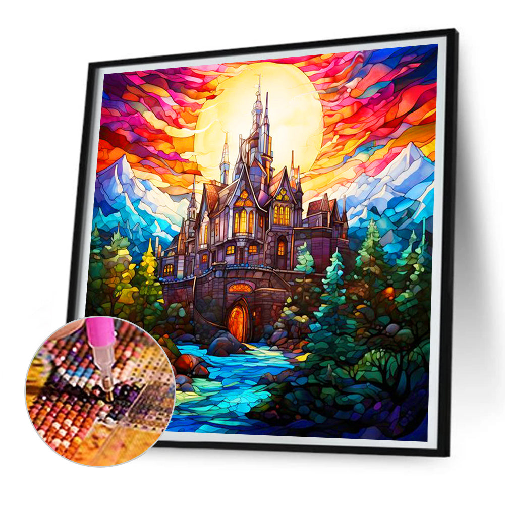 Diamond Painting - Full Round - glass art mountain castle (30*30CM)