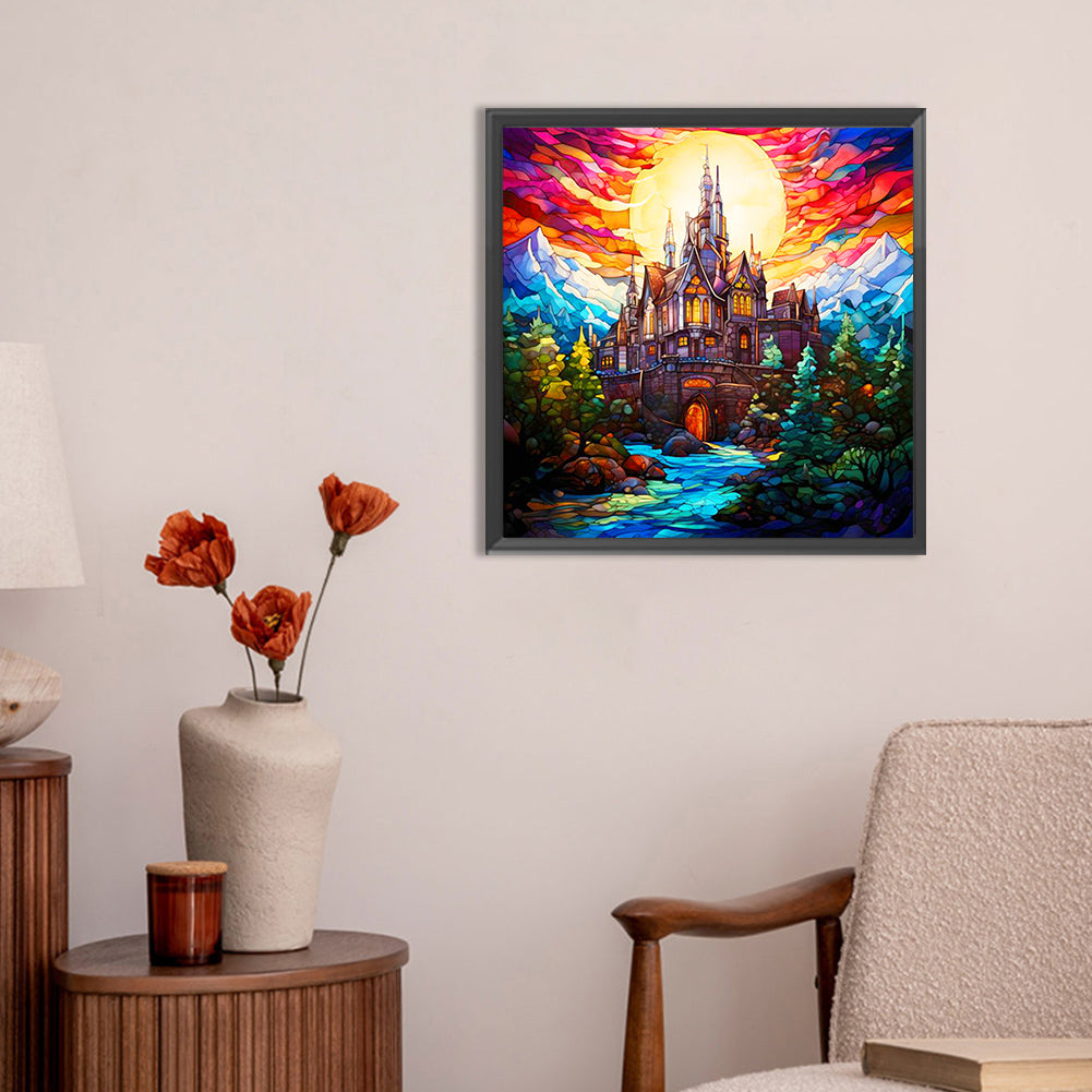 Diamond Painting - Full Round - glass art mountain castle (30*30CM)