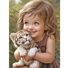 Load image into Gallery viewer, Diamond Painting - Full Round - little girl holding tiger cub (30*40CM)