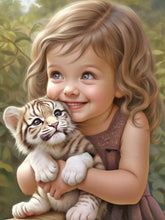 Load image into Gallery viewer, Diamond Painting - Full Round - little girl holding tiger cub (30*40CM)