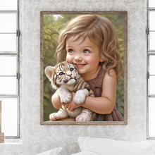 Load image into Gallery viewer, Diamond Painting - Full Round - little girl holding tiger cub (30*40CM)