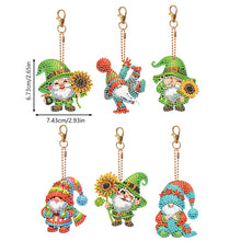 Load image into Gallery viewer, 6 Pcs Double Sided Cute Gnome Special Shape Diamond Art Keyring for Office Decor
