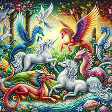 Load image into Gallery viewer, Diamond Painting - Full Round - Fantasy creatures by the stream (30*30CM)