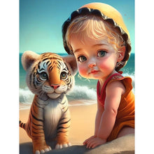 Load image into Gallery viewer, Diamond Painting - Full Round - Girl and little lion at the beach (30*40CM)