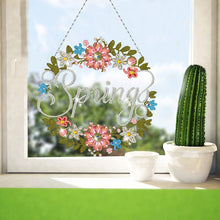 Load image into Gallery viewer, Acrylic Single-Sided Diamond Art Hanging Pendant for Home Decor (Spring Wreath)