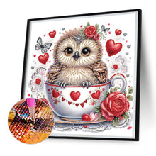 Load image into Gallery viewer, Diamond Painting - Partial Special Shaped - Love heart and little owl in coffee cup (30*30CM)