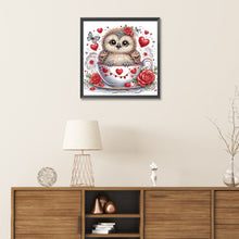 Load image into Gallery viewer, Diamond Painting - Partial Special Shaped - Love heart and little owl in coffee cup (30*30CM)