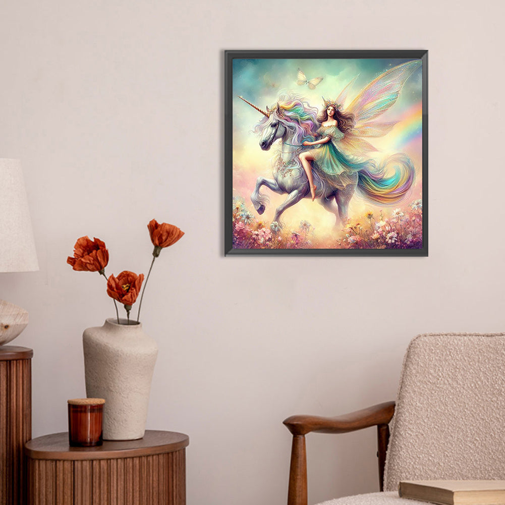 Diamond Painting - Full Round - Unicorn and girl (30*30CM)