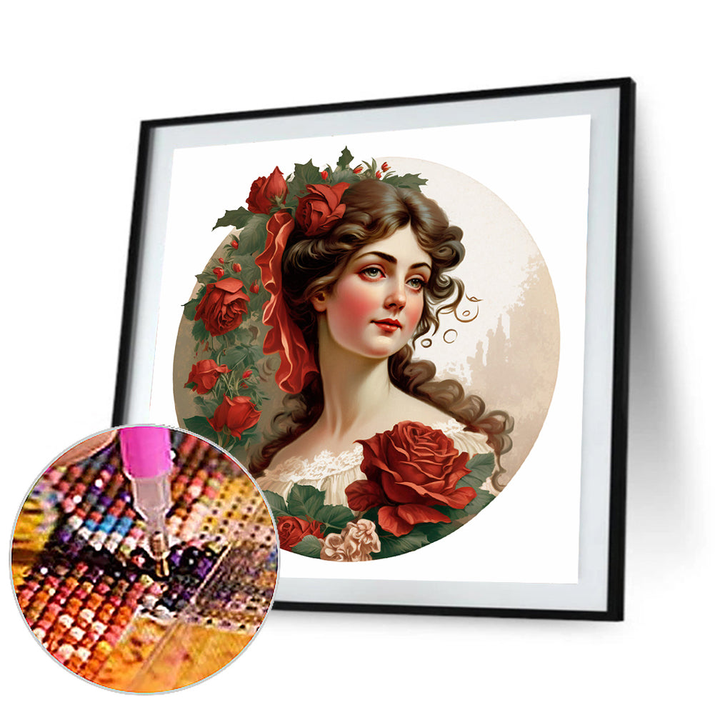Diamond Painting - Full Round - French rose lady (30*30CM)