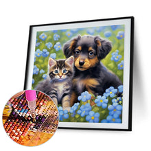Load image into Gallery viewer, Diamond Painting - Full Round - Cat and dog in flowers (30*30CM)