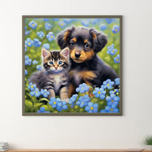 Load image into Gallery viewer, Diamond Painting - Full Round - Cat and dog in flowers (30*30CM)