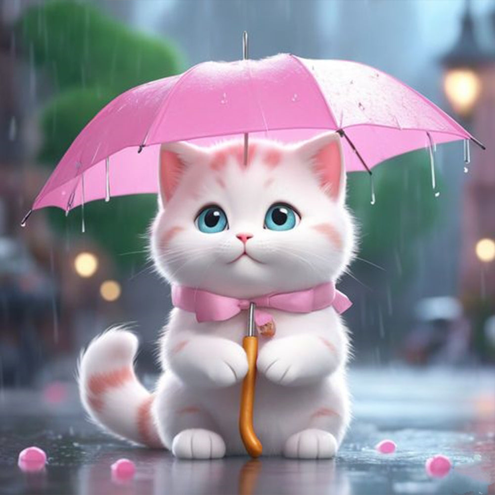 Diamond Painting - Full Round - Kitten holding an umbrella (30*30CM)