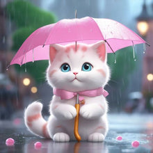 Load image into Gallery viewer, Diamond Painting - Full Round - Kitten holding an umbrella (30*30CM)