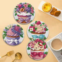 Load image into Gallery viewer, 4 Pcs Diamond Painting Coasters Kit with Holder for Dining Tables (Cupcakes)