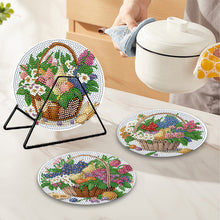 Load image into Gallery viewer, 4 Pcs Diamond Painting Coasters Kit with Holder for Dining Table (Flower Basket)