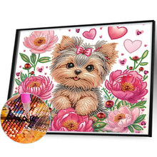Load image into Gallery viewer, Diamond Painting - Partial Special Shaped - flower yorkshire terrier (35*30CM)