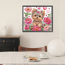 Load image into Gallery viewer, Diamond Painting - Partial Special Shaped - flower yorkshire terrier (35*30CM)