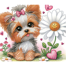 Load image into Gallery viewer, Diamond Painting - Partial Special Shaped - flower yorkshire terrier (35*30CM)