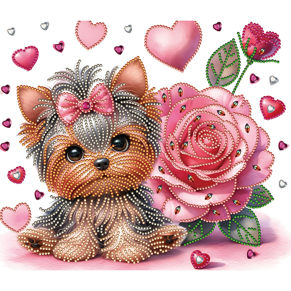 Diamond Painting - Partial Special Shaped - flower yorkshire terrier (35*30CM)