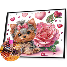 Load image into Gallery viewer, Diamond Painting - Partial Special Shaped - flower yorkshire terrier (35*30CM)