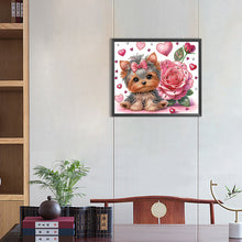 Load image into Gallery viewer, Diamond Painting - Partial Special Shaped - flower yorkshire terrier (35*30CM)