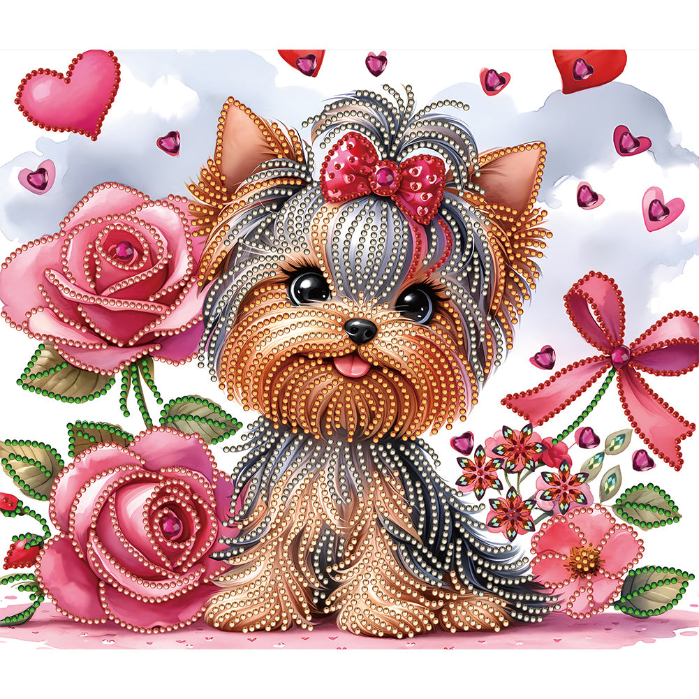 Diamond Painting - Partial Special Shaped - flower yorkshire terrier (35*30CM)