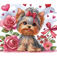 Load image into Gallery viewer, Diamond Painting - Partial Special Shaped - flower yorkshire terrier (35*30CM)