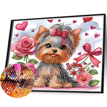 Load image into Gallery viewer, Diamond Painting - Partial Special Shaped - flower yorkshire terrier (35*30CM)