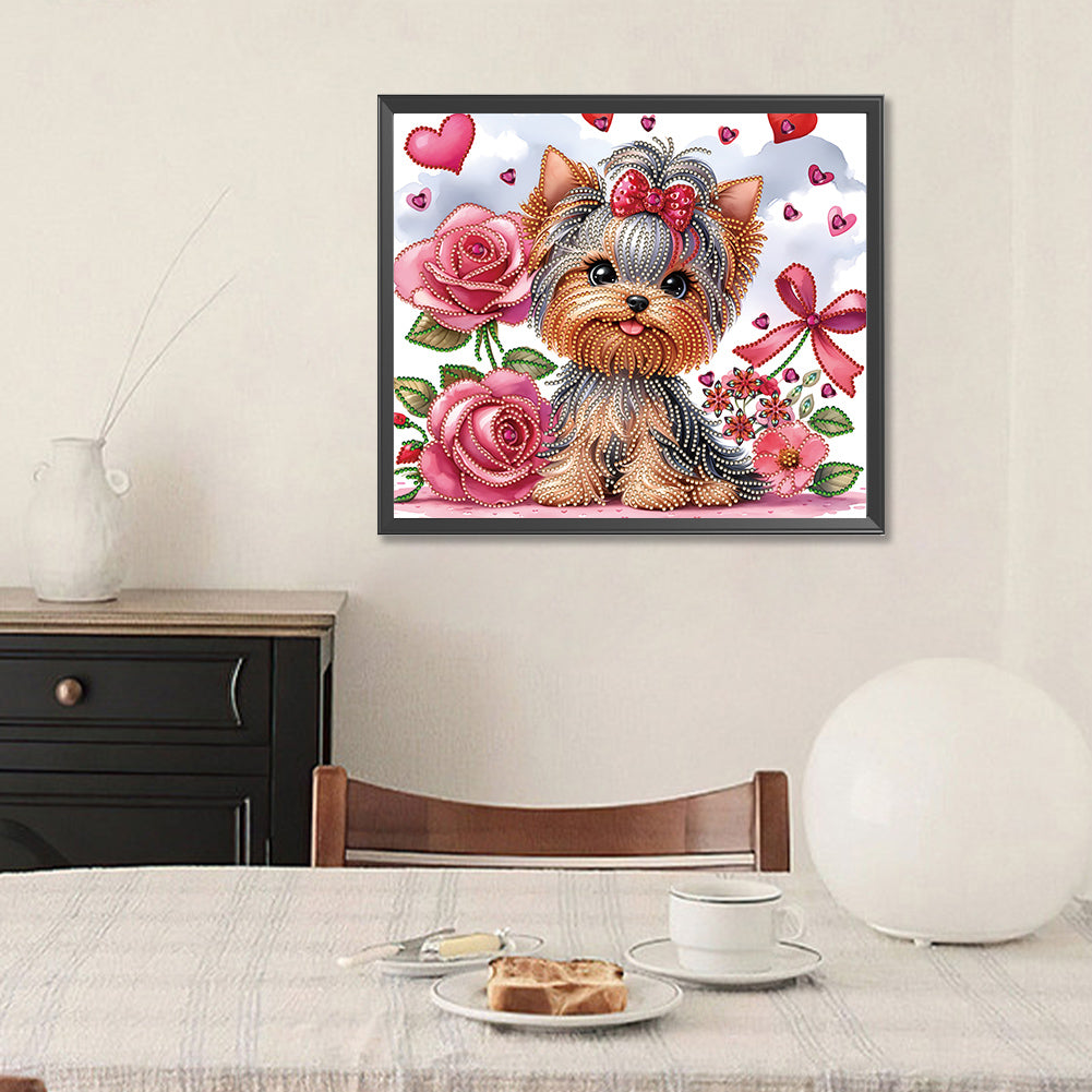 Diamond Painting - Partial Special Shaped - flower yorkshire terrier (35*30CM)