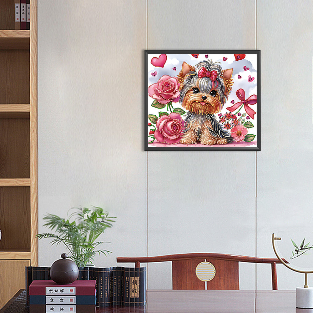 Diamond Painting - Partial Special Shaped - flower yorkshire terrier (35*30CM)