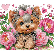 Load image into Gallery viewer, Diamond Painting - Partial Special Shaped - flower yorkshire terrier (35*30CM)