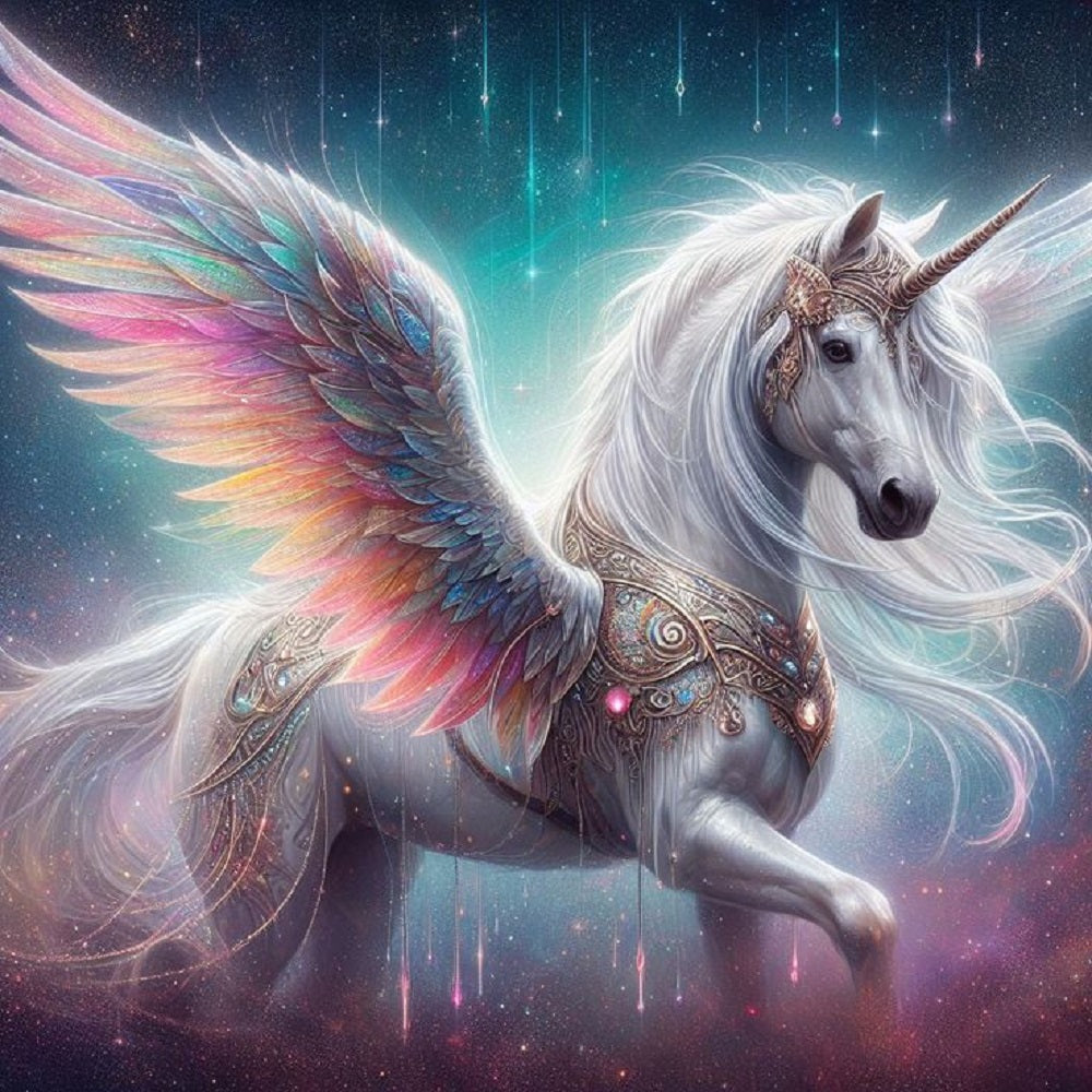 Diamond Painting - Full Round - colorful feather unicorn (30*30CM)