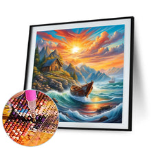Load image into Gallery viewer, Diamond Painting - Full Round - Rising sun and lonely boat on the sea (30*30CM)