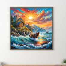 Load image into Gallery viewer, Diamond Painting - Full Round - Rising sun and lonely boat on the sea (30*30CM)