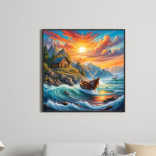 Load image into Gallery viewer, Diamond Painting - Full Round - Rising sun and lonely boat on the sea (30*30CM)