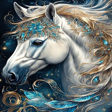 Load image into Gallery viewer, Diamond Painting - Full Round - White horse head with sapphire decoration (30*40CM)