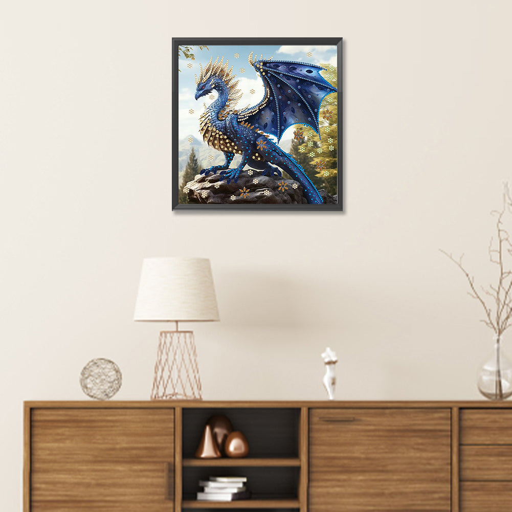 Diamond Painting - Partial Special Shaped - dark blue dragon (30*30CM)