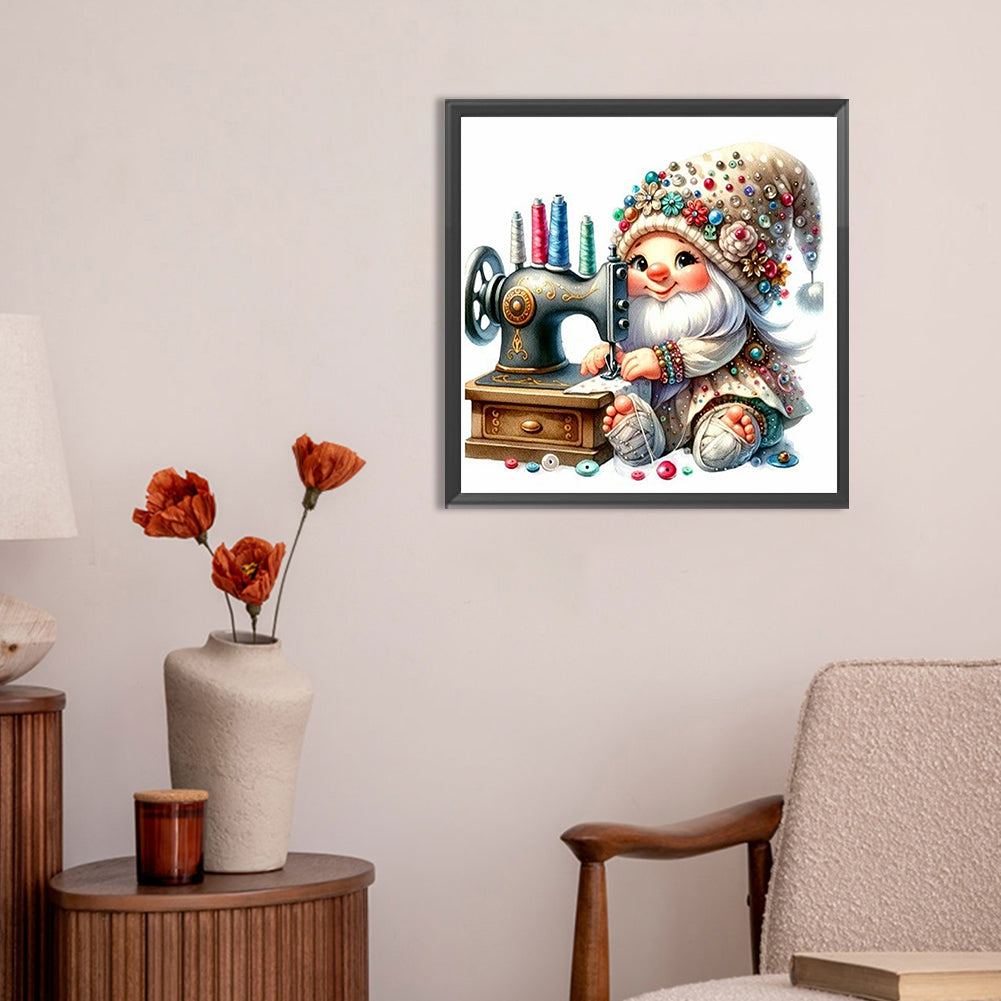 Diamond Painting - Full Round - Gnome making needlework (30*30CM)