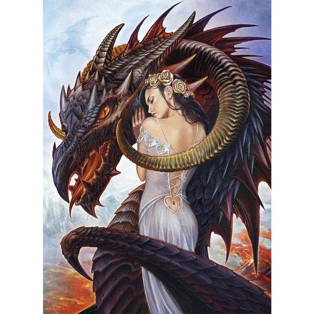 AB Diamond Painting - Full Round - dragon and woman (40*55CM)